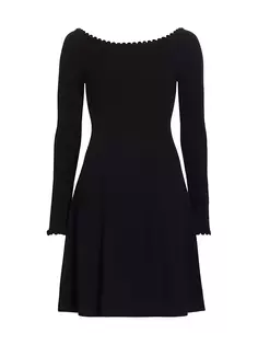 Мини-платье рельефной вязки с вырезом «лодочка» Lela Rose, черный