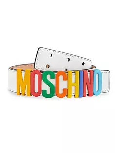 Кожаный ремень с разноцветной пряжкой с логотипом Moschino, цвет fantasy