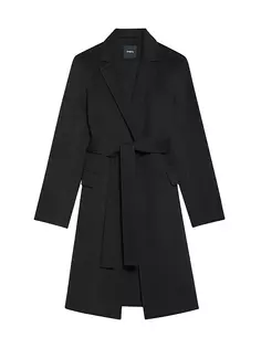 Двубортное пальто из шерсти с поясом Theory, черный