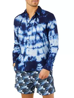 Льняная рубашка Fonds Marins с принтом тай-дай Vilebrequin, синий