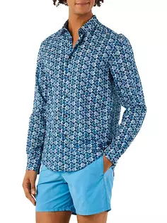 Рубашка на пуговицах из хлопковой вуали с изображением рыбок батик Vilebrequin, синий