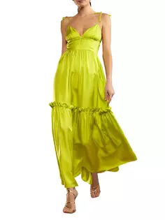 Шелковое многоярусное платье макси Cynthia Rowley, желтый