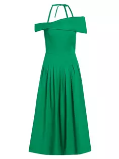 Платье миди с открытыми плечами и бретельками на бретельках Oscar De La Renta, цвет emerald