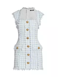 Твидовое мини-платье Vichy в клетку Balmain, белый