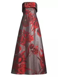Жаккардовое платье без бретелек с цветочным принтом Aidan Mattox, мультиколор