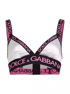 Атласный бюстгальтер с логотипом Reggiseno Dolce&amp;Gabbana, цвет bianco fuxia