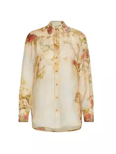 Рубашка на пуговицах Luminosity из льна и шелка Zimmermann, цвет rosy garden floral