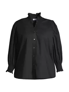 Хлопковая рубашка на пуговицах размера плюс со сборками Bonnie Harshman, Plus Size, черный