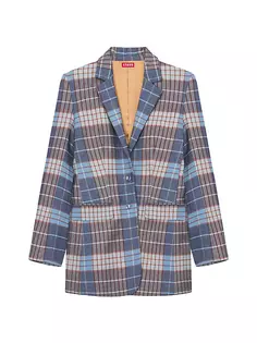 Большой блейзер в городскую клетку Staud, цвет french blue mega plaid