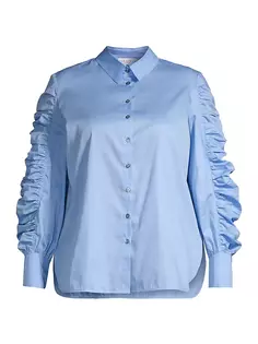 Хлопковая рубашка на пуговицах с оборками Juliana размера плюс Harshman, Plus Size, синий