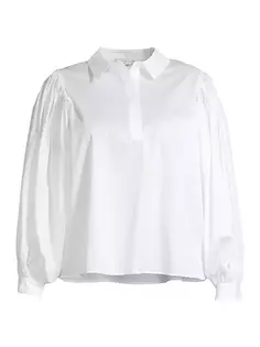 Плиссированная хлопковая рубашка больших размеров Lois Harshman, Plus Size, белый