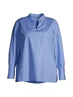 Хлопковая блузка Ellis с длинными рукавами больших размеров Harshman, Plus Size, цвет indigo pinstripes
