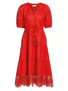 Многоярусное платье миди с кисточками Sydney Elie Tahari, цвет cayenne
