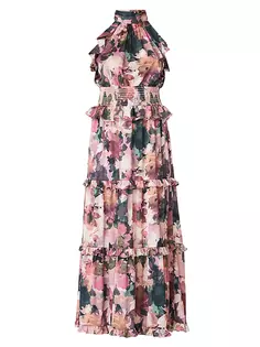 Платье макси с рюшами и цветочным принтом Savanna Shoshanna, мультиколор