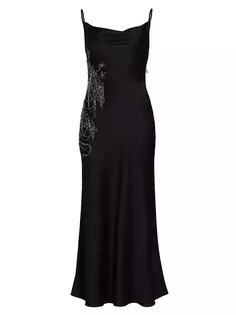 Атласное платье с открытой спиной и бисером Jason Wu Collection, черный