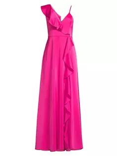 Атласное платье с V-образным вырезом и рюшами Liv Foster, ярко-розовый