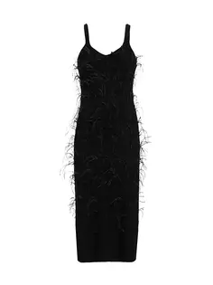 Шерстяное трикотажное платье миди Nati с перьями Tanya Taylor, черный