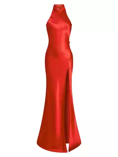 Атласное платье Michelle с воротником халтер Sau Lee, красный