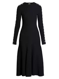 Платье миди в рубчик на шнуровке Alaïa, черный