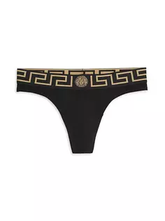 Трусики-стринги с логотипом Versace, цвет black gold