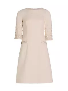 Твидовое платье длиной до колена, украшенное цветочным принтом и бисером Teri Jon By Rickie Freeman, цвет cream