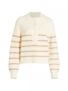 Полосатый свитер на полупуговицах Design History, цвет ecru walnut