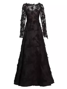 Платье из органзы с длинными рукавами Jason Wu Collection, черный