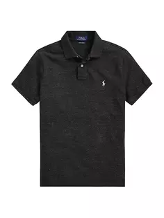 Облегающая футболка-поло из хлопковой сетки на заказ Polo Ralph Lauren, черный
