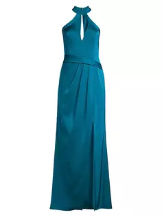 Атласное платье с драпировкой и воротником-халтер Liv Foster, цвет peacock