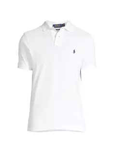 Облегающая футболка-поло из хлопковой сетки на заказ Polo Ralph Lauren, белый