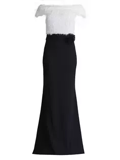 Платье с открытыми плечами и бахромой Sho, цвет ivory black