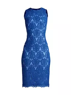 Платье-футляр из кружева со шнуровкой Tadashi Shoji, синий