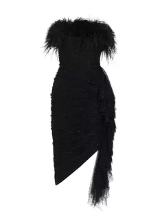 Платье с перьями и кристаллами Badgley Mischka, черный
