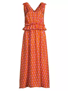 Платье миди с геометрическим узором и рюшами Mimi Lisou, мультиколор