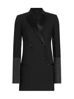 Удлиненный пиджак-смокинг из смесовой шерсти Helmut Lang, черный
