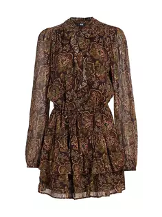 Шелковое мини-платье Elias с цветочным принтом и завязками на воротнике Paige, цвет black brown