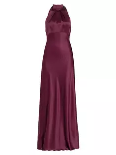 Шелковое платье Мишель с воротником халтер Saloni, цвет wine black