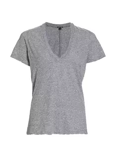 Меланжевая трикотажная футболка с V-образным вырезом Monrow, цвет granite