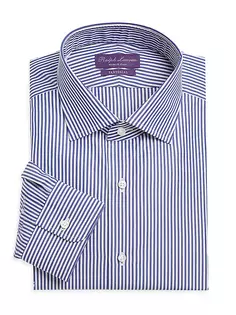 Классическая рубашка с длинными рукавами в полоску Aston Ralph Lauren Purple Label, синий