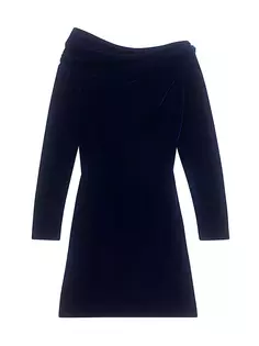 Бархатное мини-платье с длинными рукавами и драпировкой Theory, черника