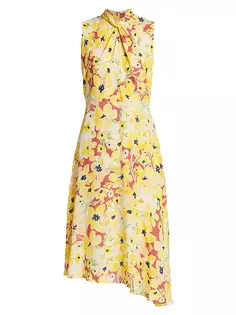 Асимметричное шелковое платье-миди с цветочным принтом Naomi Elie Tahari, цвет watercolor blooms