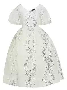 Расклешенное платье миди с объемными рукавами и пайетками Simone Rocha, белый