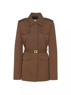 Однобортный пиджак из габардина Prada, коричневый