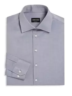 Хлопковая классическая рубашка на пуговицах спереди Giorgio Armani, синий