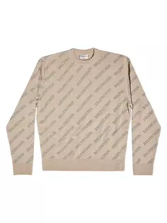 Мини-свитер с логотипом по всей поверхности Balenciaga, бежевый