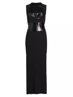 Платье из глянцевой кожи и крепа Brandon Maxwell, черный