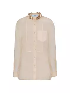 Рубашка из органзы с вышивкой Prada, бежевый