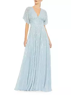 Платье с V-образным вырезом, расшитое бисером и пайетками Mac Duggal, синий