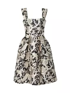 Платье миди из парчи с цветочным принтом Chalet Carolina Herrera, белый