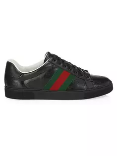 Низкие кеды из парусины с узором GG и кристаллами Ace Gucci, черный